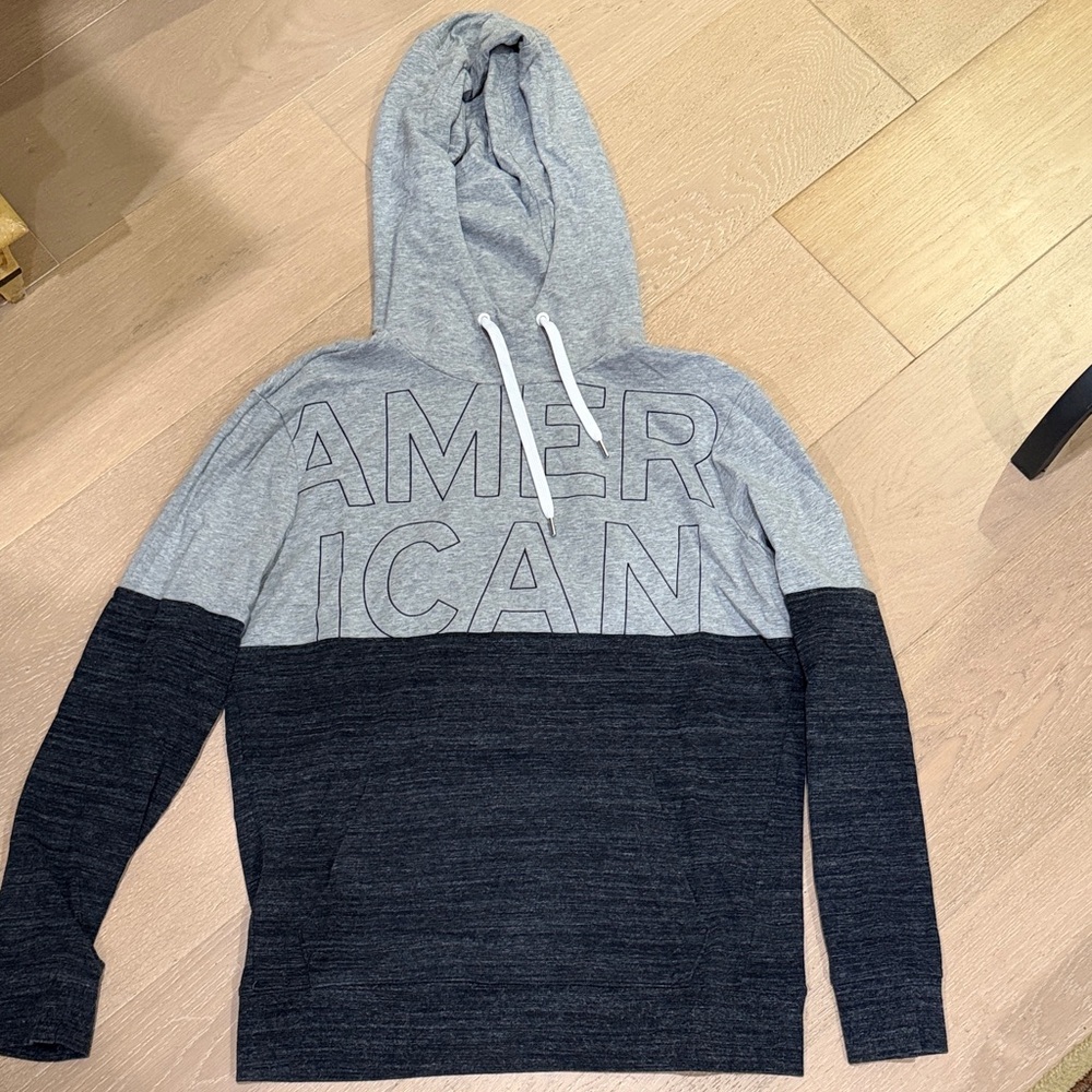 American Eagle Outfitters Two-Tone Gray & Charcoal Hooded Pullover